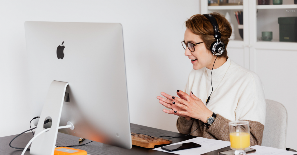 Confident professional woman on a video call (model)