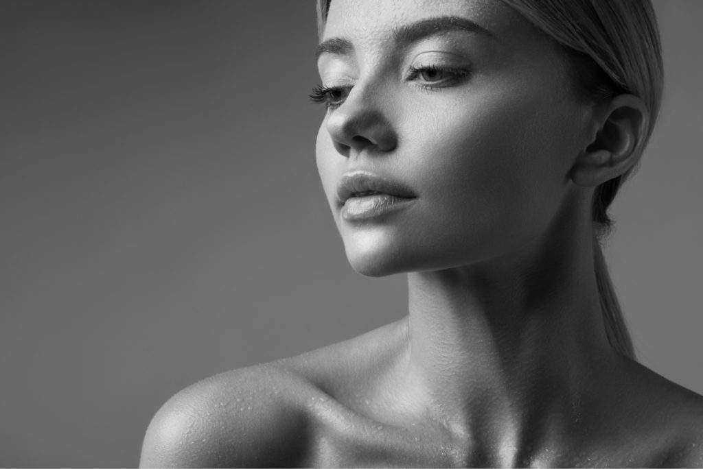 blonde model looking down