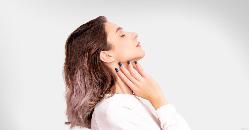 Woman preparing for rhinoplasty (model)